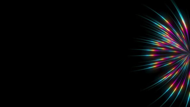 Looped neon line pattern with colorful gradient shimmer on a dark background. Energetic abstract motion visual for VJ screens, tech branding, and digital media.