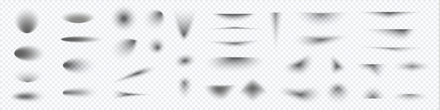Set of soft shadows and blurred shapes on transparent