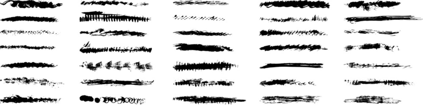 Set of grunge brush strokes horizontal lines black