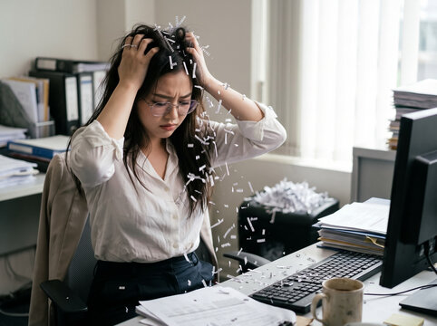 Overworked business female experiencing anxiety and panic attack from impossible corporate deadlines - premium stock