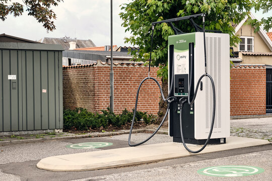 Electric vehicle charging station Eviny EV double charger for sustainable transport and green energy infrastructure in Varde Denmark