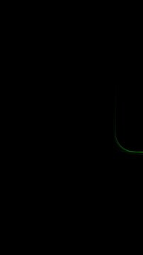 Glowing green neon lanes stream through a vertical futuristic road in seamless motion. Bright digital background for apps, gaming, and technology visuals. 3D render motion.