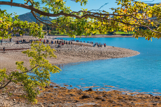 People Walking Bar Island Land Bridge at Low Tide Bar Harbor Maine