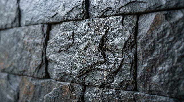 Textured Grey Stone Wall Close-up, Natural Rock Facade
