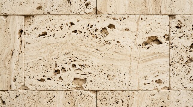 Textured Stone Wall, Natural Travertine Blocks, Aged Surface, Neutral Background