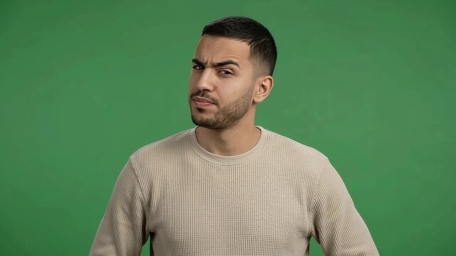Confused young man shrugging shoulders expressing uncertainty in this expressive and high quality motion video footage