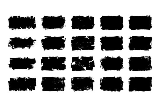 Set of rough rectangular ink brush strokes with distressed edges ink rectangles textured shapes grunge paint black squares graphic design elements vector brushes artistic marks