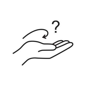 Minimalist black outline icon of an open hand with a question mark representing asking permission or inquiry. 