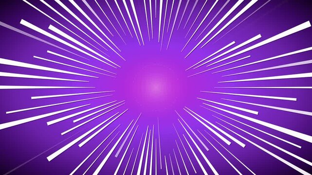 Vibrant purple and pink radial speed lines burst outwards in a dynamic, abstract graphic animation, creating an energetic comic book zoom effect perfect for intros, transitions, and futuristic tech...