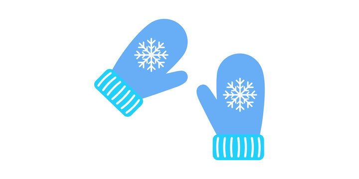 Pair of winter mittens in light blue featuring white snowflake patterns for seasonal holiday fashion design.
