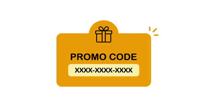 Orange promotional coupon box with gift icon and placeholder text for digital sales and marketing campaigns.