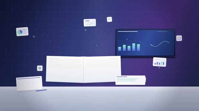 Digital data analysis dashboard interface with floating financial charts and analytics reporting tools for modern business workflow productivity