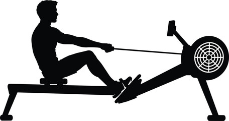 Obraz premium Person rowing indoor exercise machine silhouette vector illustration, Rowing silhouette vector illustration
