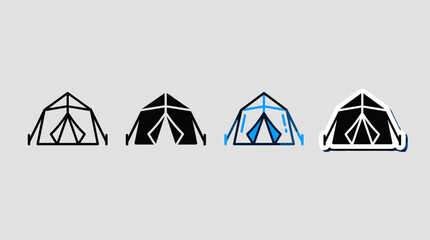 Outdoor camping survival tent icon set in line glyph colored and sticker styles © BestFren