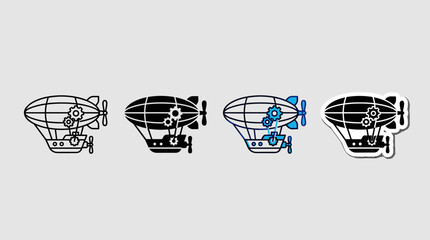 Steampunk Airship Zeppelin Vector Icon Set with Gears © BestFren