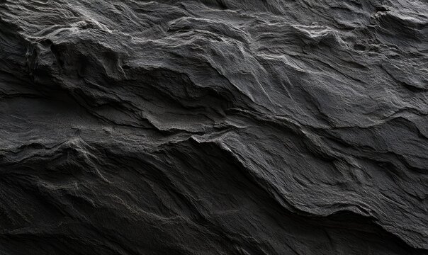 Close-up abstract of dark, textured, layered rock formations