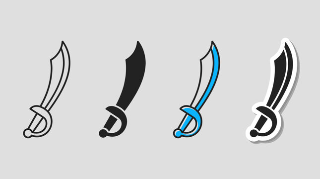 Pirate Cutlass Sabre Sword Vector Icons for Adventure Themes