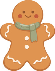 Obraz premium Cute gingerbread man cookie with green scarf Christmas bakery clipart