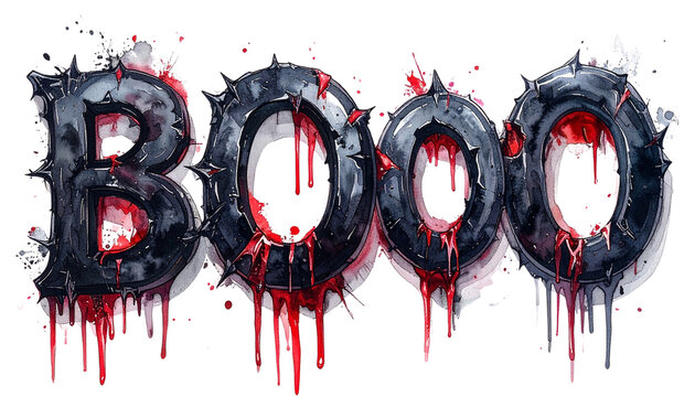 text BOO written in spooky design, isolated on transparent background
