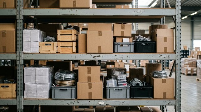 Warehouse Shelf Finally Full Again after Restocking - Warehouse Inventory Management and Stock Shortage Concept