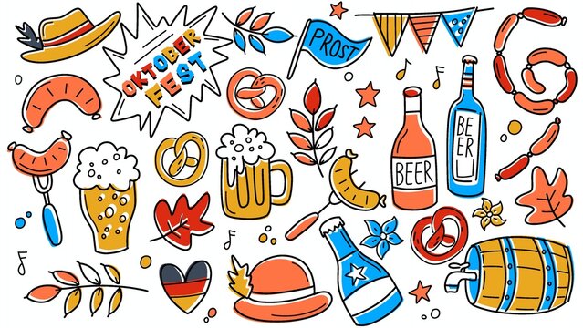 vector seamless pattern with oktoberfest clipart flat illustration 