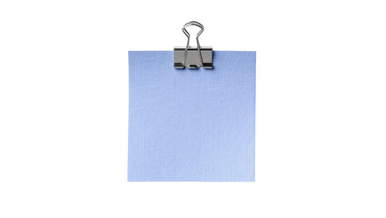 Blue paper note attached with a metal binder clip, isolated on transparent background © iPNGi