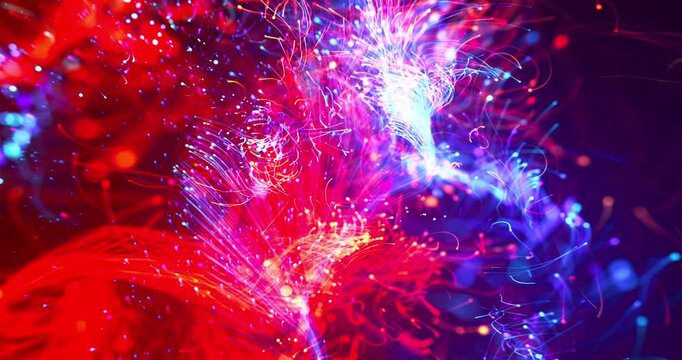 Futuristic digital network data flow with colorful particle lines looping seamless. 3D Abstract Technology Concept Animation.