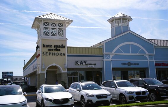Rehoboth Beach, Delaware, U.S.A - Sept 9, 2026 - Designer outlet center featuring Kate Spade, Sephora, Kay Jewelers, and Tory Burch in Tanger Outlets Surfside