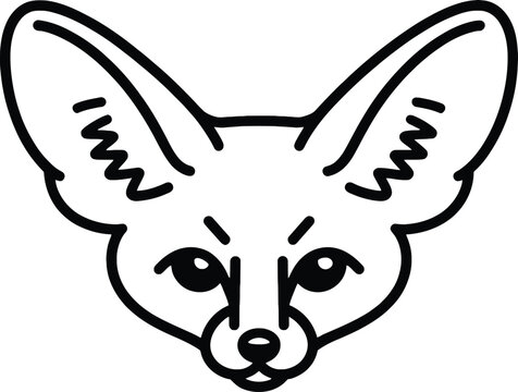 Fennec fox face icon in simple line art with animal icon minimalist line outline art vector graphic wild animal fox ears cute fox simple illustration black white