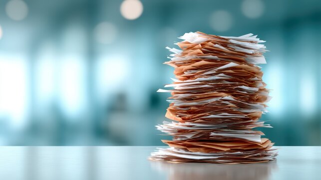 A large pile of documents creates a chaotic yet organized visual, symbolizing the overwhelming nature of paperwork often encountered in modern business environments.
