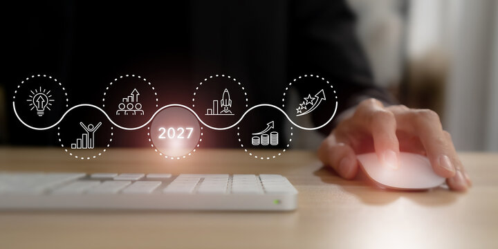 2027 business roadmap showing innovation, leadership, financial growth, startup development, achievement, and strategic success for future business.