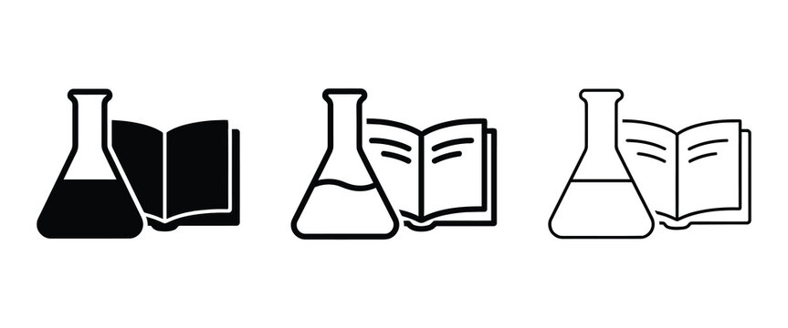 Flask and open book vector illustration representing science education with laboratory flask