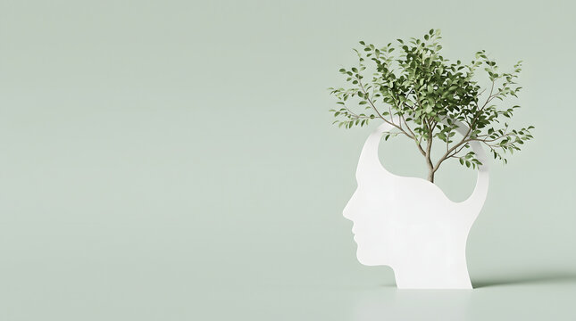 Conceptual illustration of a human head silhouette with a growing tree inside