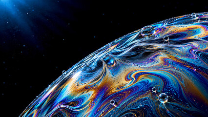 Obraz premium Iridescent Fluid Surface with Swirling Optical Interference Patterns