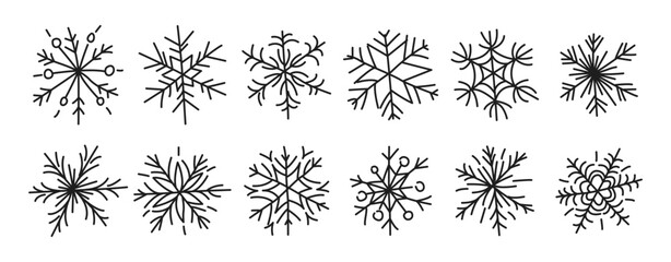 Fototapeta premium Imperfect snowflakes, pen hand drawn