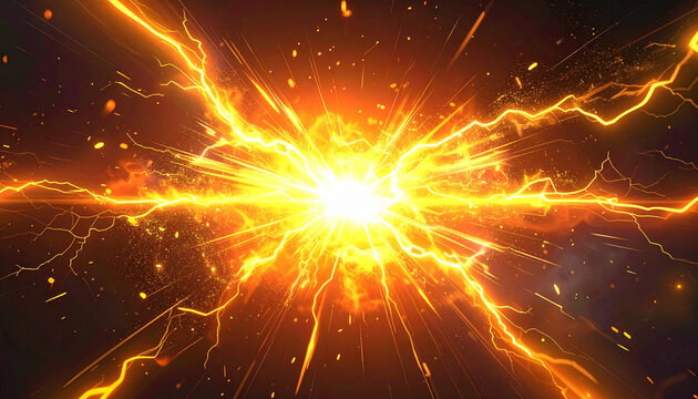 黄金の電気エネルギーが一点に集まるチャージエフェクト
Golden electric energy charge effect converging to a central point