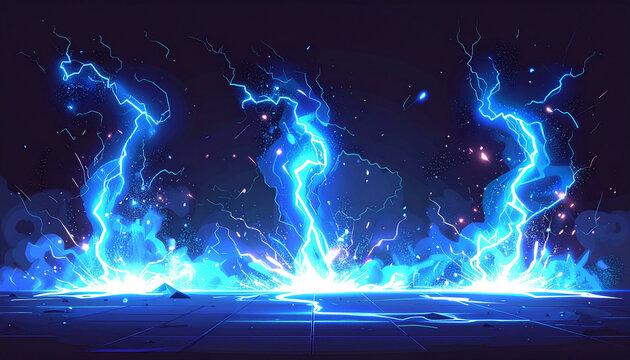 横方向へ走る青白い電撃のゲームエフェクト
Horizontal blue electric bolt game visual effect
