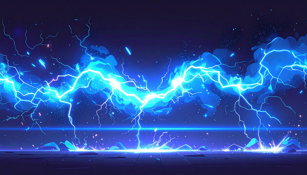 横方向へ走る青白い電撃のゲームエフェクト
Horizontal blue electric bolt game visual effect