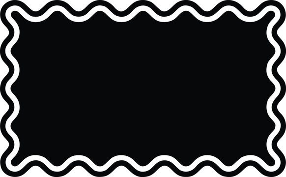 Minimalist wavy border frame, black and white rectangle badge vector illustration. Retro decorative label template for graphic design and branding