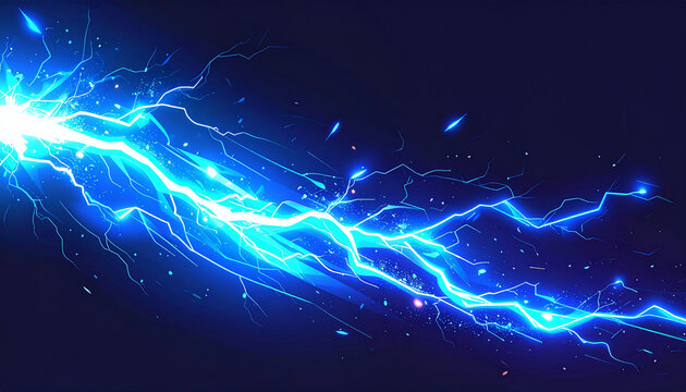 横方向へ走る青白い電撃のゲームエフェクト
Horizontal blue electric bolt game visual effect