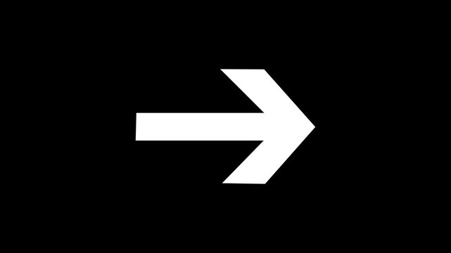 white color arrow points to the right. Flashing neon icon to the right arrow. on alpha transparent background on 4k motion video animation.