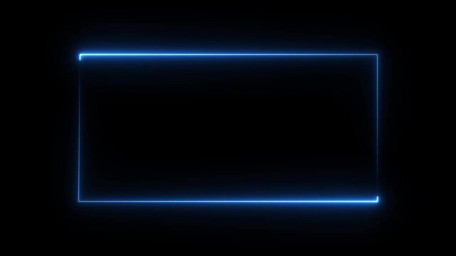 Square rectangle picture frame with two tone neon color motion graphic on isolated black background. Blue and pink light moving for overlay element. 4k video animation.