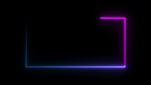 Square rectangle picture frame with two tone neon color motion graphic on isolated black background. Blue and pink light moving for overlay element. 4k video animation.