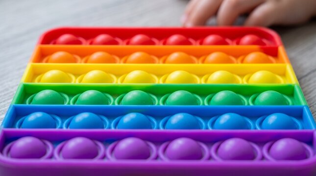 Child playing with rainbow pop it fidget toy for stress relief