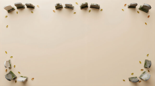 A minimalist flat lay of small succulent plants and stones on beige