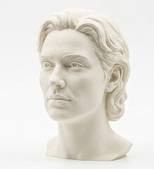Fototapeta premium Realistic 3D Printed Human Head Sculpture on White Background