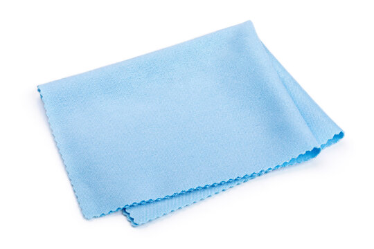Blue microfiber cleaning cloth for glasses isolated on white background