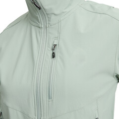 Closeup of a light green softshell jacket with a zipper and chest pocket isolated on transparent background © Amena