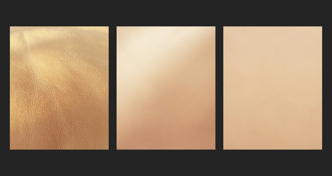 Nubuck leather triptych background, sand beige suede texture, set of 3 soft panels side by side in natural light with copy space for banner, poster and interior design