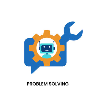 Problem solving AI robot support logo design template in vector flat style for tech chat service branding identity